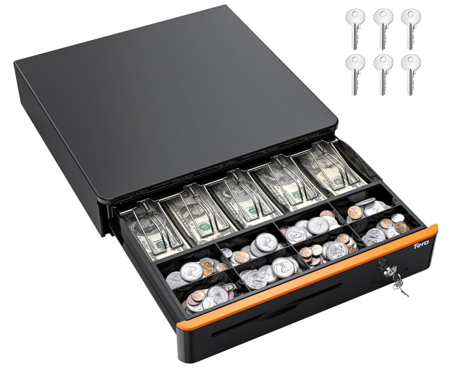 16 inch Auto Open Cash Drawer with Heavy Duty Insert Tray 5 Bill 8 Coin for POS