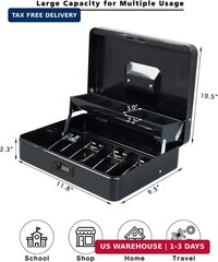 xydled Cash Box with Money Tray and Combination Lock,Tiered, Cantilever Design,4