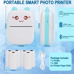 Portable Printer, Mini Pocket Wireless Bluetooth Thermal Printers with 6 Blue