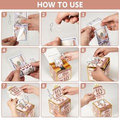 10th Birthday Pull-Out Money Gift Box Pink Rose Gold Cash Gift Girls Party