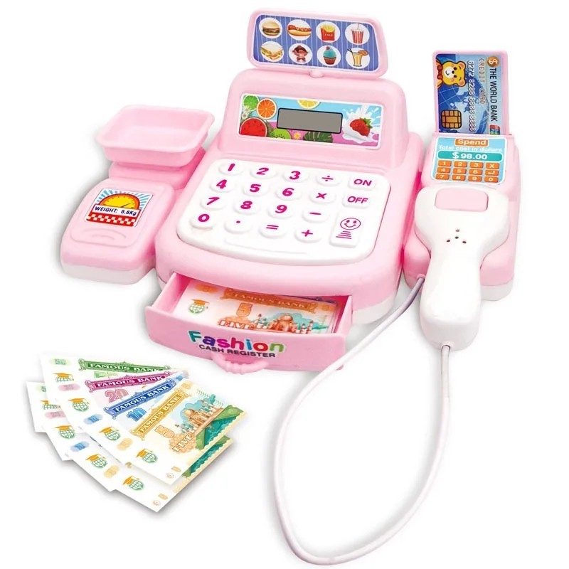 Kids Supermarket Cash Register Toy – Electronic Shopping Play Set with Lights