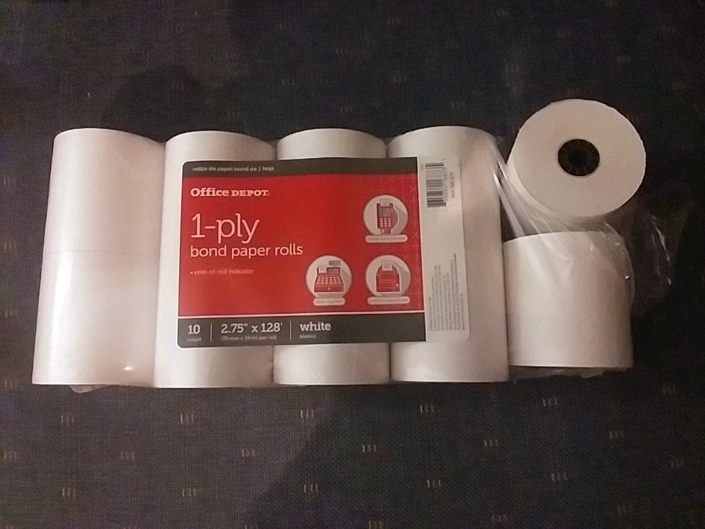 OFFICE DEPOT 1-PLY BOND PAPER ROLLS 10 COUNT (2.75″ x 128′)