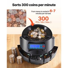 Uimoso USD Coin Sorter Coin Counter Wrapper and Roller 300 Coins/min LCD Display
