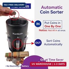 Automatic Coin Sorter 5 in 1 Coin Counter with Coin Wrappers, Sort Your Spare Ch