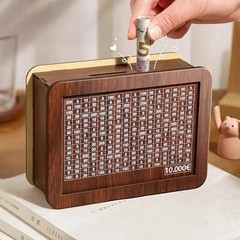 $10000 Cash Vault Wooden Savings Box,Wooden Savings Box with Money Target Numb