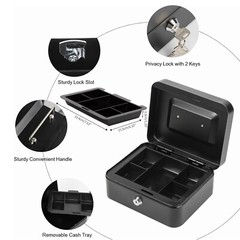Cash Box with Lock Key and Money Tray Large Money Box for Cash Metal Lock Box