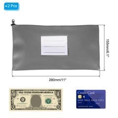 11×6 Inch Money Bags with Zipper, 2Pcs PU Leather Cash Pouch, Dark Gray