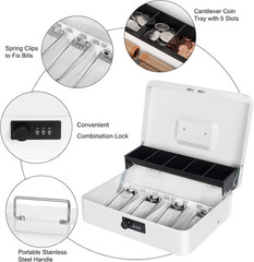 Cash Box with Combination Lock, Metal Money Box for Cash Register, Large Cash Lo