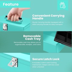 Cash Box with Money Tray and Lock – Blue Cash Storage with Latch Lock & Key