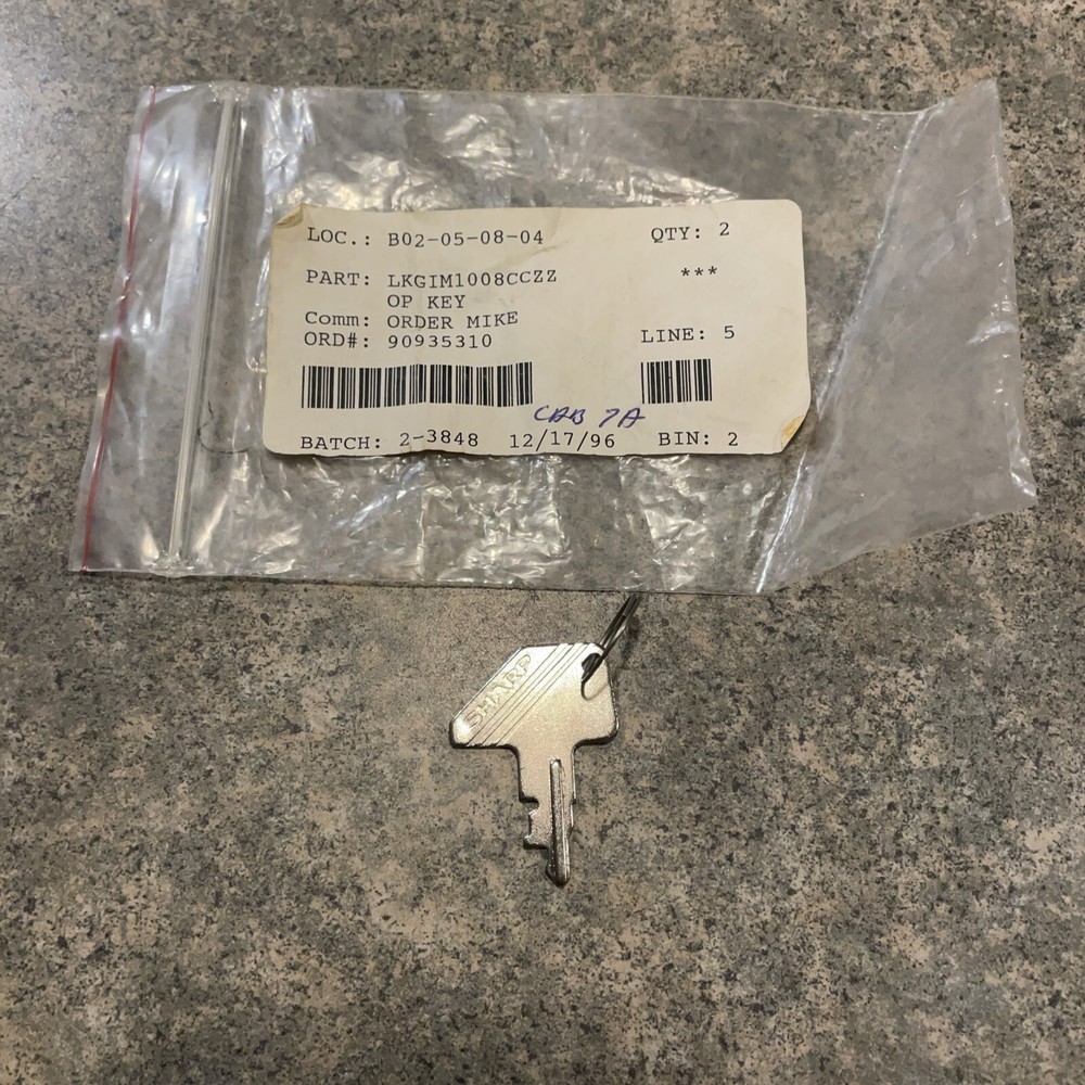 Sharp Cash Register Key B02-05-08-04 Part# LKGIM1008CCZZ OP Key