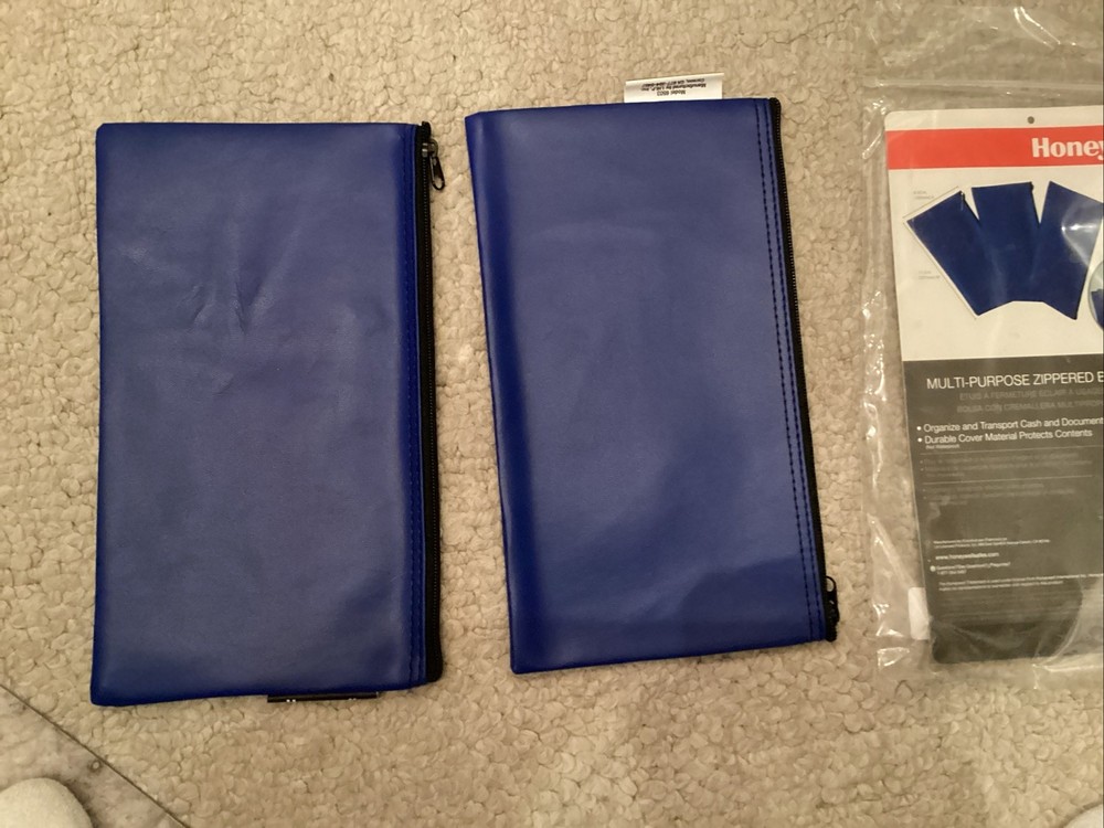 Honeywell 6503 Multipurpose Zipper Bank Deposit Money Bag Blue 11″ x 6″ 2 Pack