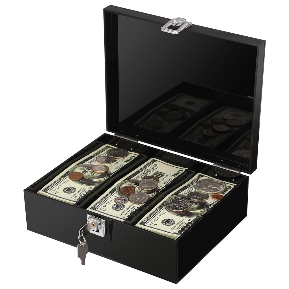 Acrylic Lockable Cash Storage 3 Slots Money Holder Cash Organizer Currency Tr…