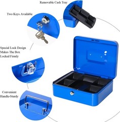 Multi-Compartment Cash Box with Key Lock – Stylish Blue Money Saving Box 9.84”