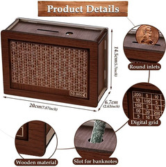 $10000 Cash Vault Wooden Savings Box,Wooden Savings Box with Money Target & Numb