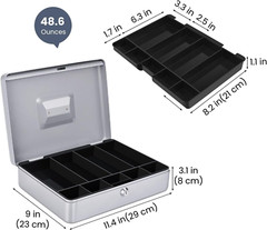 Cash Box with Money Tray and Lock – Metal Cash Box for Small Businesses, 9-Co…