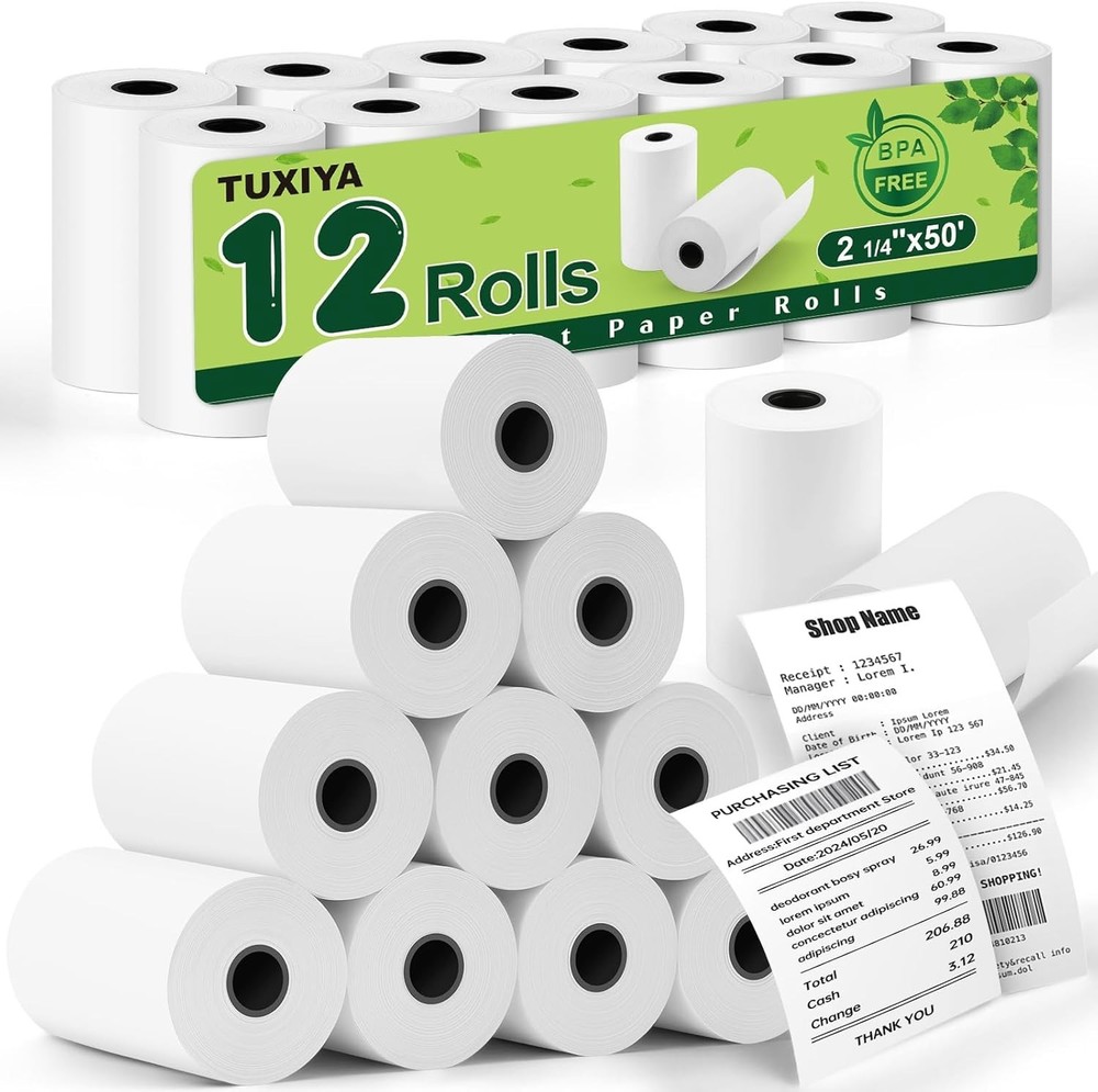 2 1/4″X50′ Thermal Paper Receipt Rolls,12 Rolls of Thermal Printer Paper, BPA Fr