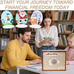 10000 Savings Challenge Box with Lock, Large Wooden 10k Money Saving Box Save…