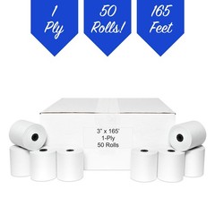 3 x 165′ CASH REGISTER ROLLS,1 PLY BOND PRINTER POS PAPER ROLL 50 ROLLS / CASE (