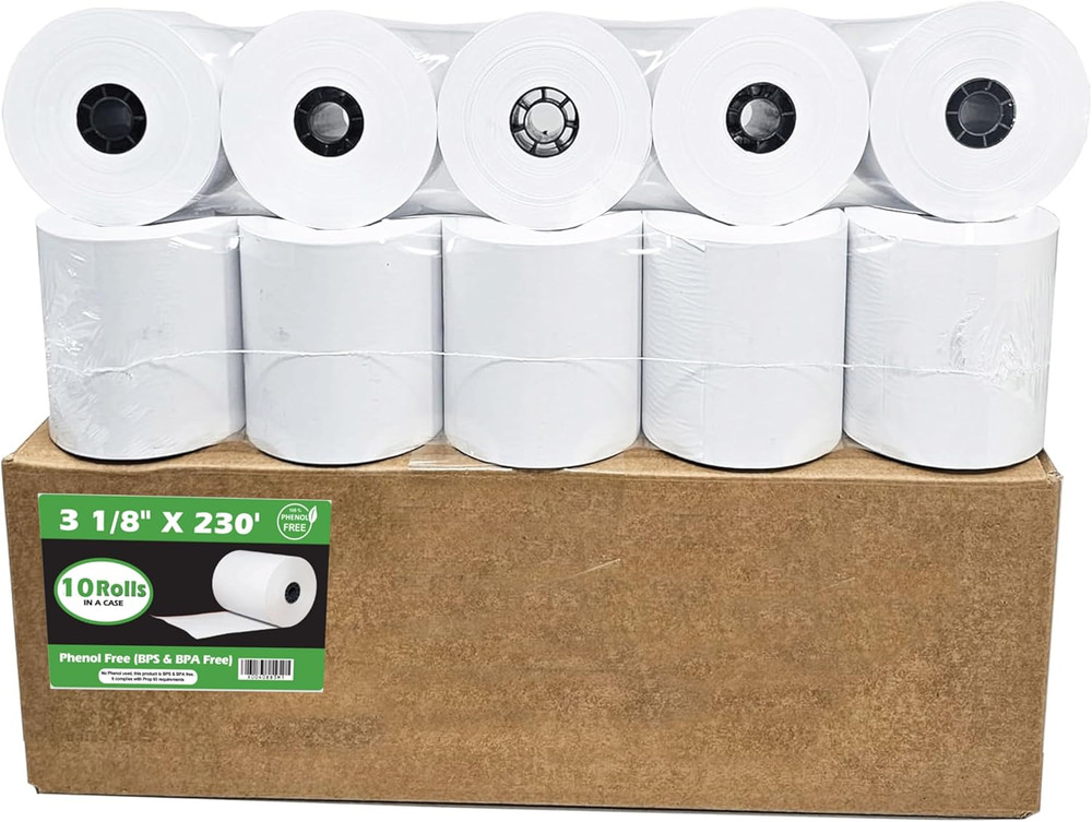 Phenol Free Thermal Paper (10 Rolls) 3 1/8 x 230 Receipt Rolls fits all Clover P