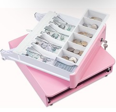 13” Cash Register Drawer Pink 4 Bill 6 Coin Tray Auto-Open with Keys
