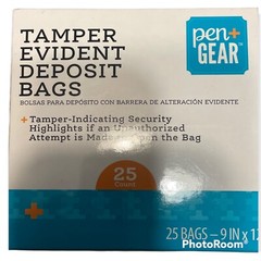 Tamper Evident 9 x 12 Inch Bank Deposit Bags. Two 25 Count Boxes 50 Bags Total