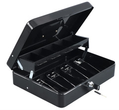 Cash Box with Money Tray and Key Lock,Tiered, Cantilever Design,4 Bill / 5 Coi..