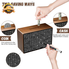 Wooden Savings Box with Counter Money Challenge Cash Vault Brown 1 Pack