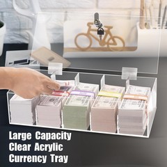 Acrylic Locking Currency Tray With 300 Currency Wrappers, 5 Compartment Clear…
