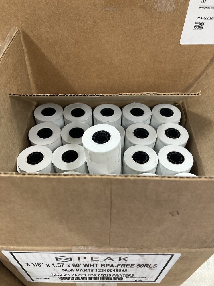 50 Rolls Thermal Paper Compatible With ZQ320 Mobile Printers 3 1/8” X 1.57 X 60’