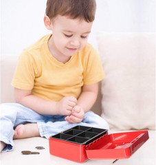 Cash Box with Money Tray, Small Money Box with Key Lock, 6″ X 4 4/5″ X 3″, Red