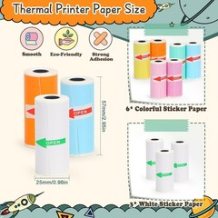 9 Rolls Mini Printer Sticker,57X25mm,Thermal Inkless Printing Paper for Mini …
