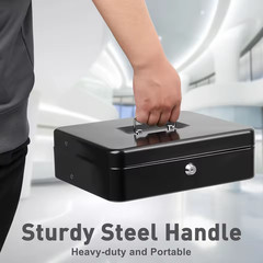 Large Cash Box with Money Tray and Lock, Metal Money Box for Cash, Lockbox 11.8