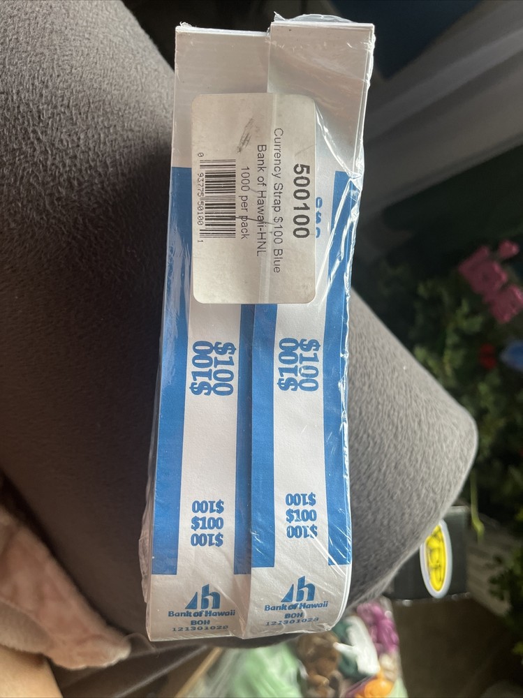 Currency Money Bands Self Sealing $100 Blue Bundle of 1000 Straps US Cash Bills