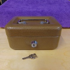 Vintage Small Metal Cash Document Box With Change Tray Locking Key Brown 6 X 4.7