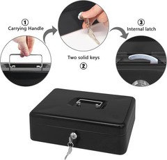 Steel Cash Box with Key Lock, Metal Small Money Organizer with Money Tray,Cas…