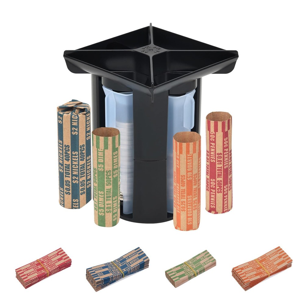 Coin Counter, Coin Sorter Tube, 4-in-1 Coin Sorter and Wrapper Machine, Change C