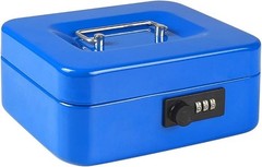 Locking Steel Cash Box 7.85 Inch Blue with Removable Tray Combination Lock