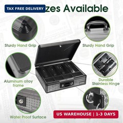 Glosen Cash Box with Lock, Money Box with Key Lock & Removable Coin Tray 13.5 *