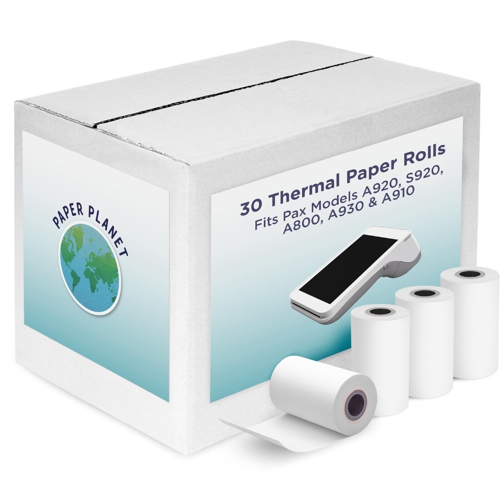Thermal Receipt Paper for Pax Terminal Printers by Paper Planet | 30 Rolls | …
