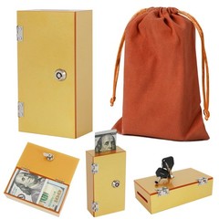 Acrylic Cash Box for Gambler Pocket Sized, Sparkling Glitter Gold Winners Bank