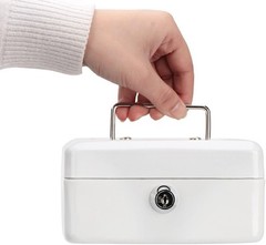 Cash Box with Money Tray, Small Money Box with Key Lock, 6″ x 4 4/5″ x 3″, White