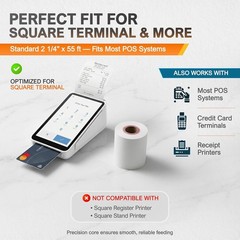 Square Terminal Paper Rolls 2 1/4″ x 55′ – BPA Free Thermal Receipt Paper for…