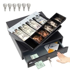 13″ Heavy Duty Compact Black Manual Push-Open Cash Drawer with 4Bill/5Coin Till