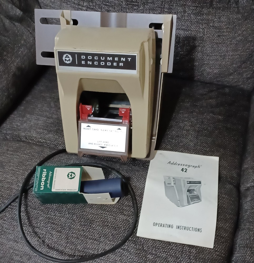 Vintage Addressograph 42 Machine With Operating Instructions & Xtra Ribbon