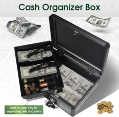 Cash Box with Lock, Money Box with Key Lock & Removable Coin Tray 8.85 * 5.3 * 1