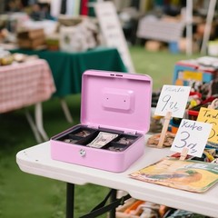 Cash Box with Tray – Light Purple Money Box with Key Lock, Money Saving Box L…