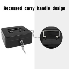 Steel Cash Box with Key Lock, Metal Small Money Organizer with Money Tray,Cas…