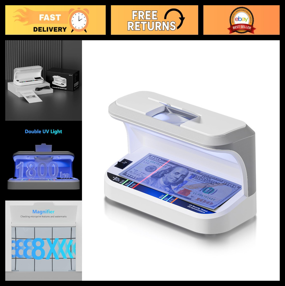 Portable Counterfeit Bill Detector, 8X Magnifier, UV Light, ID & Credit Card Sca