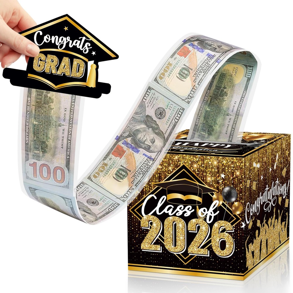 Graduation Money Box Cash Gift Pull Black Gold 2026 Grad Surprise Funny DIY