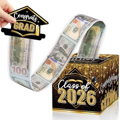 Graduation Money Box Cash Gift Pull Black Gold 2026 Grad Surprise Funny DIY